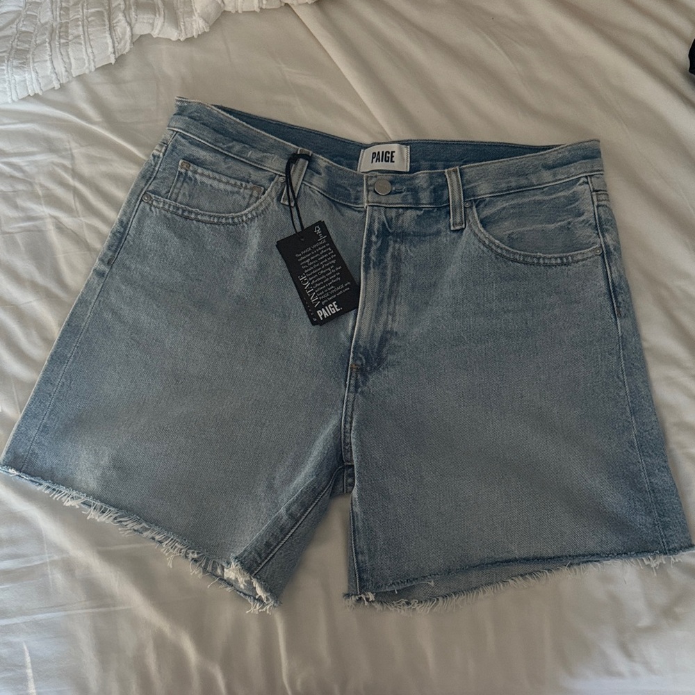 PAIGE Light Wash Denim Jean Shorts